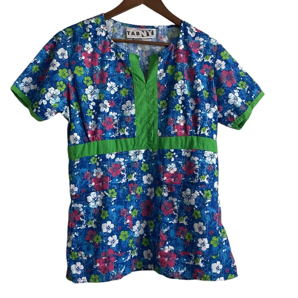 Tab NY Scrubs Women Top L Floral‎ Medical Uniform Nurse Workwear Dental Casual
